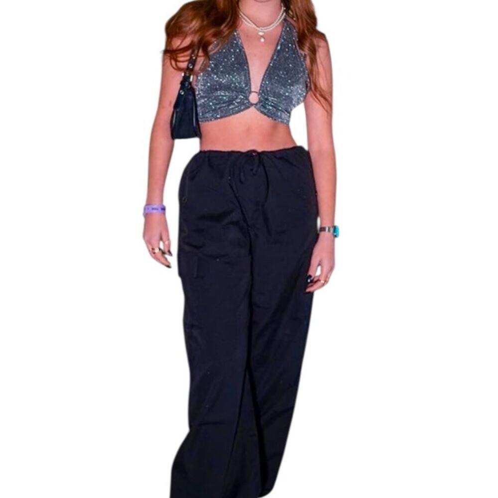 CIDER purple glitter Halter Crop Top NEW rave festival baddie retro disco - Picture 2 of 8